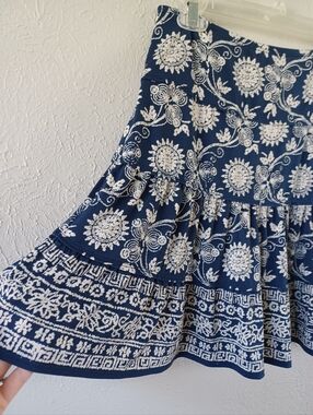 Max Studio Navy and White Floral Tiered Skirt